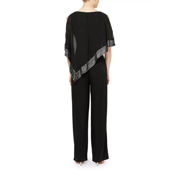 SL Fashions Petite Asymmetrical-Overlay Jumpsuit, Black, Size 4P - Picture 2 of 2